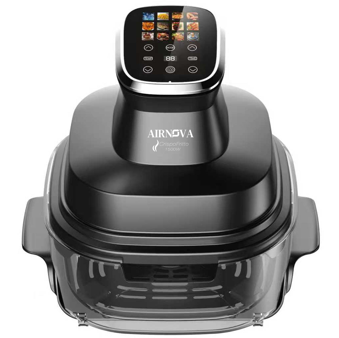 AIRNOVA® CrispoFritto Portable Air Fryer 1500W, 4L Glass Container, Digital Touch Control, Oil-Free Cooking