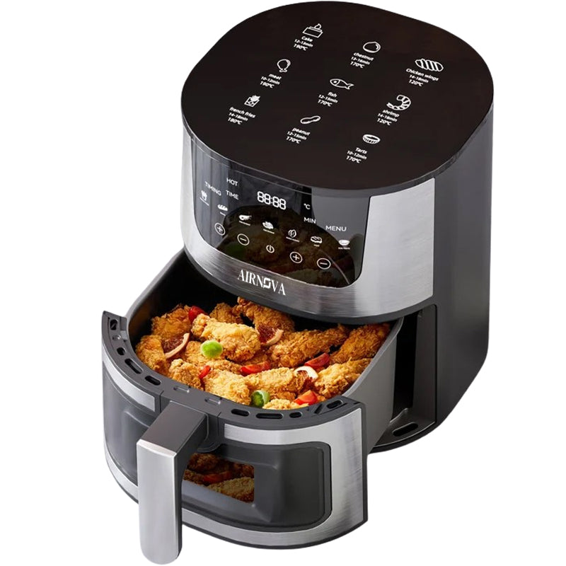 AIRNOVA® OroFritto Air Fryer 7L, 1400W, Hot Air Fryer, Black/Stainless Steel