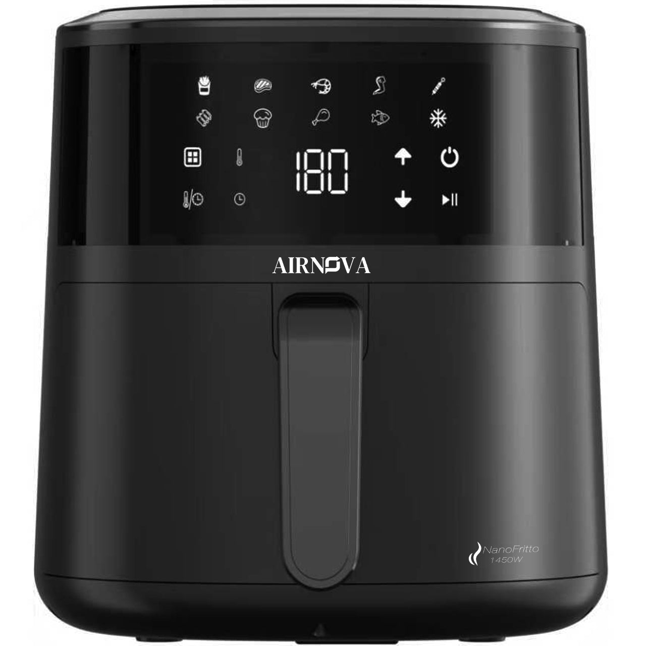 AIRNOVA® NanoFritto Air Fryer 1450W, 4.8L Capacity, Automatic Hot Air Fryer, 10 Preset Programs, Digital Control, Black