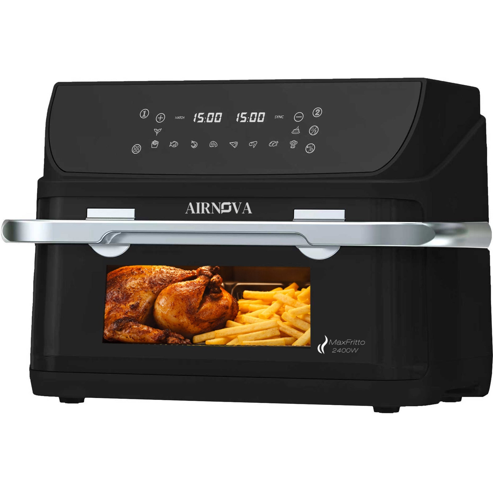 AIRNOVA® MaxFritto Air Fryer 11L, 2400W, Dual Zone Hot Air Fryer, Digital Display, Black