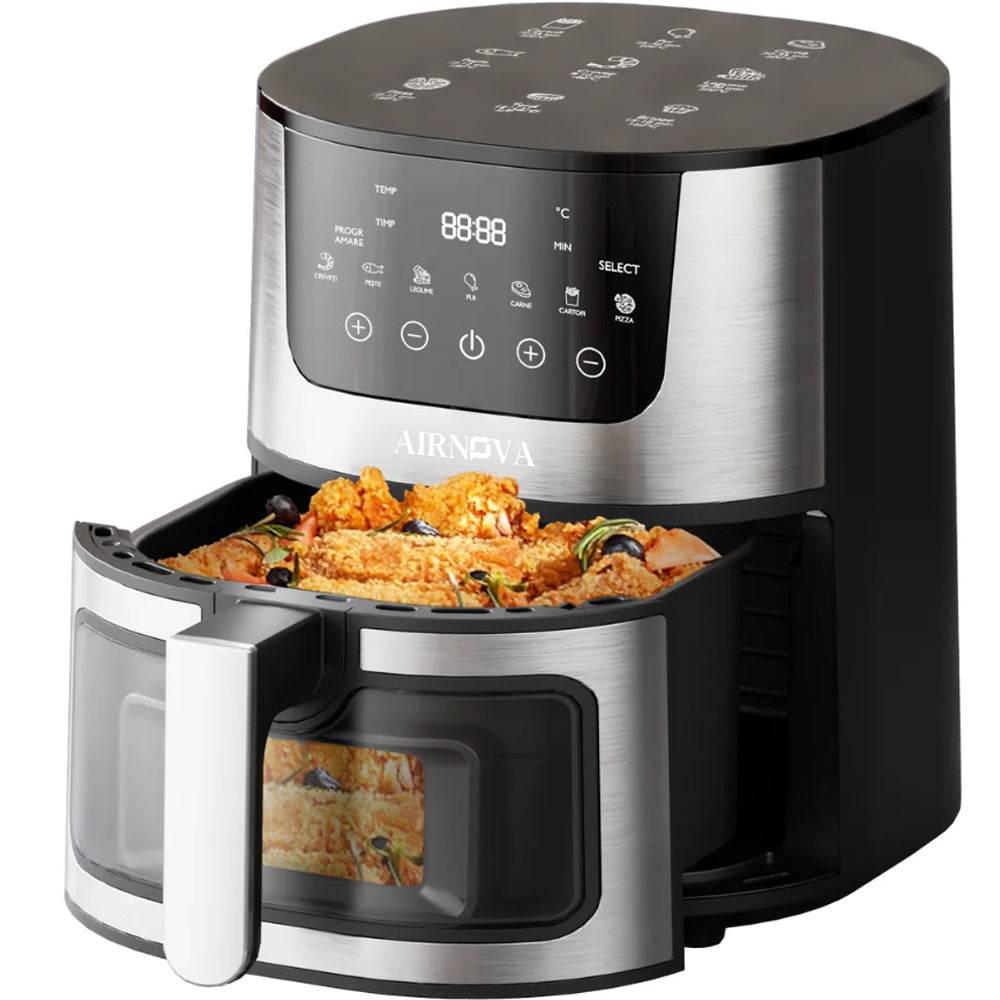 AIRNOVA® OroFritto Air Fryer 7L, 1400W, Hot Air Fryer, Black/Stainless Steel