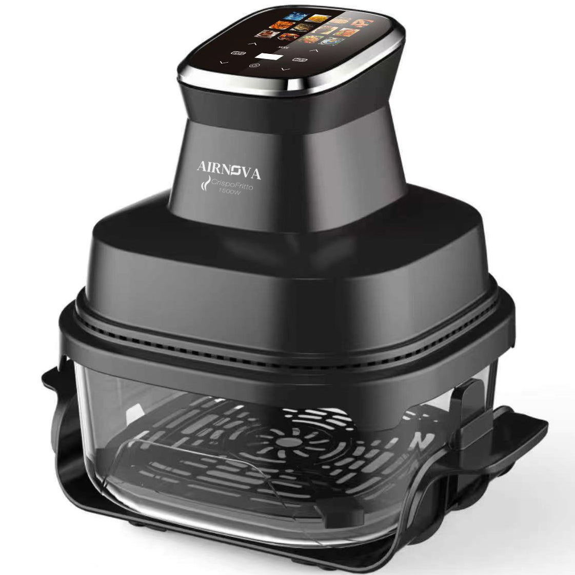 AIRNOVA® CrispoFritto Portable Air Fryer 1500W, 4L Glass Container, Digital Touch Control, Oil-Free Cooking