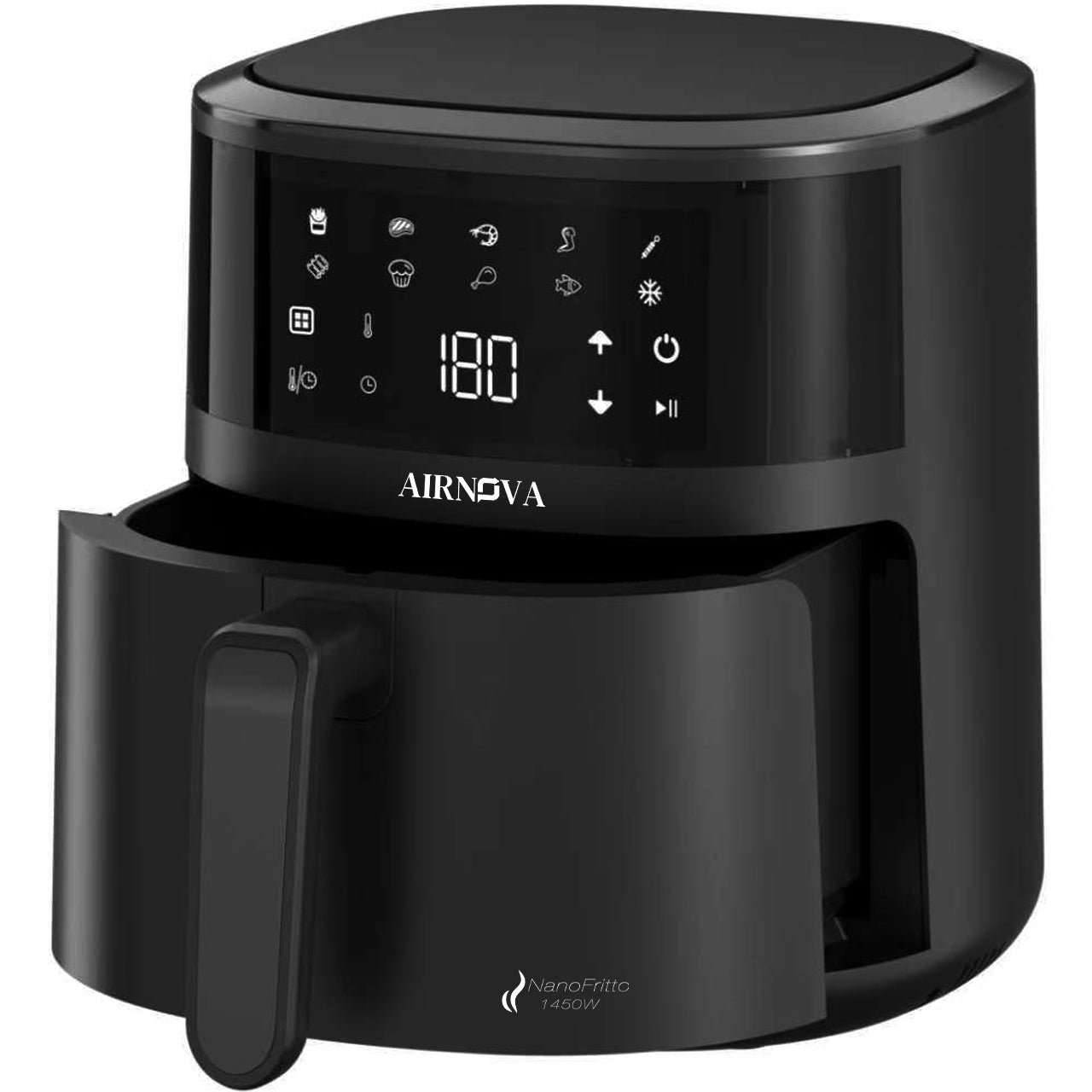 AIRNOVA® NanoFritto Air Fryer 1450W, 4.8L Capacity, Automatic Hot Air Fryer, 10 Preset Programs, Digital Control, Black