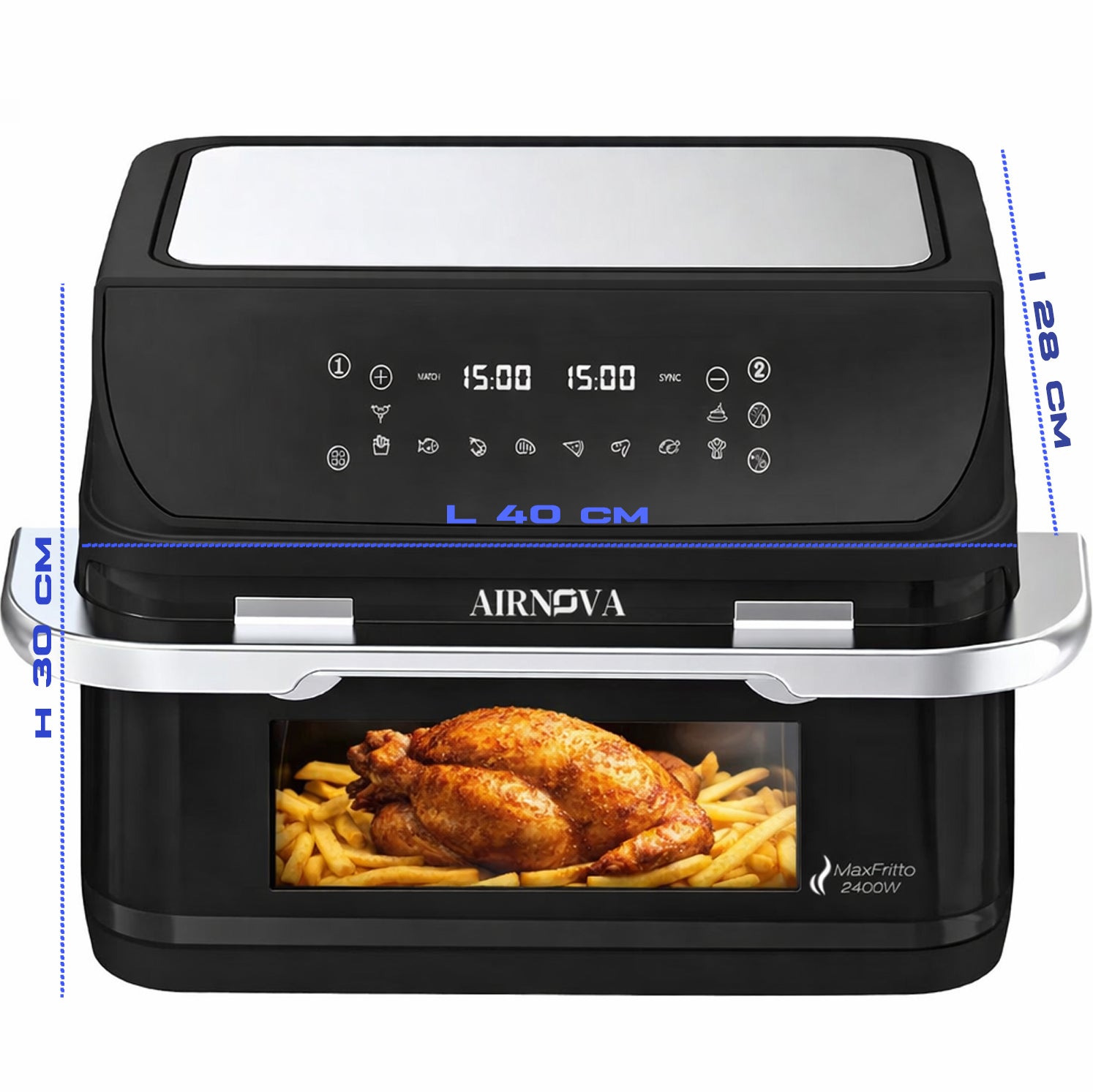 AIRNOVA® MaxFritto Air Fryer 11L, 2400W, Dual Zone Hot Air Fryer, Digital Display, Black