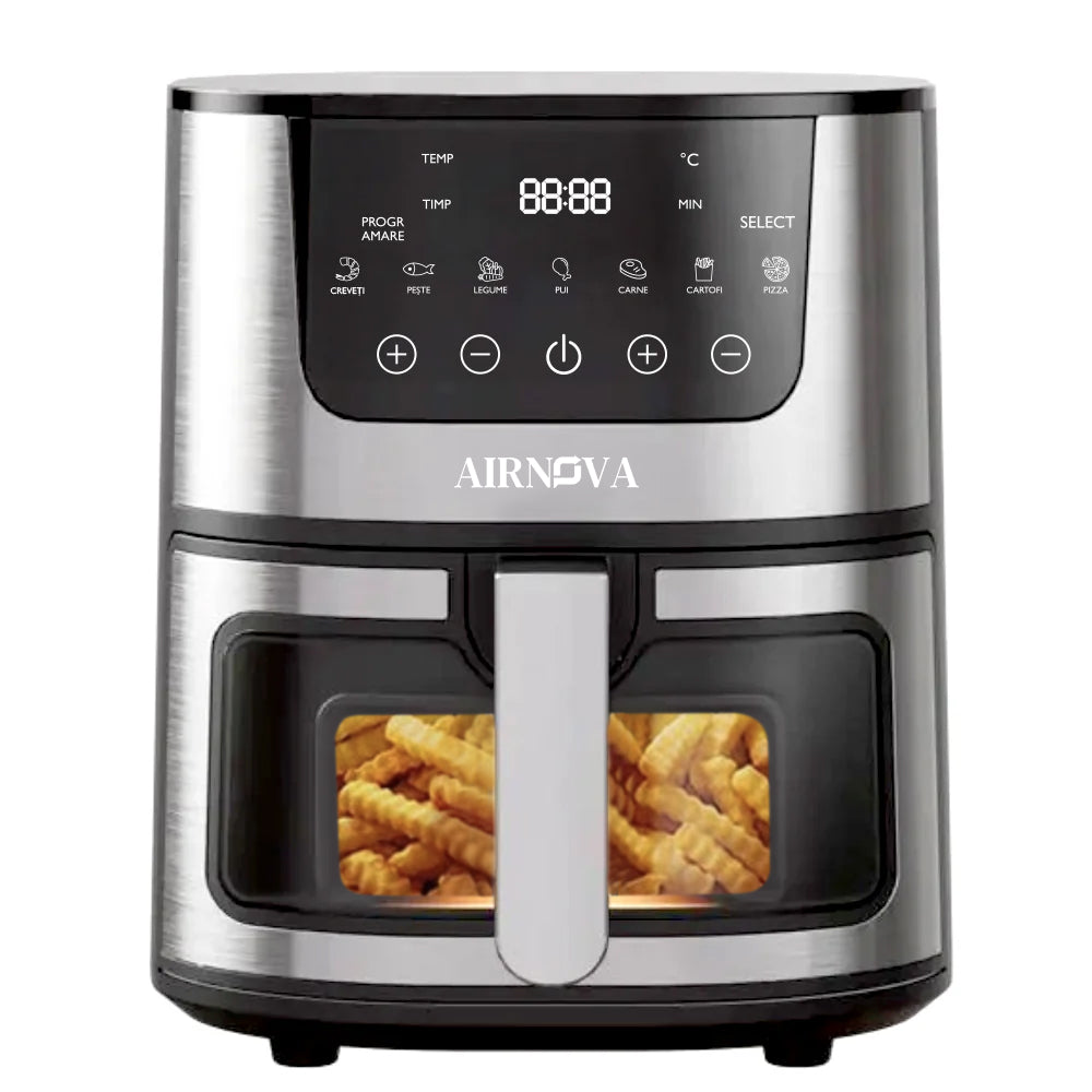AIRNOVA® OroFritto Air Fryer 7L, 1400W, Hot Air Fryer, Black/Stainless Steel