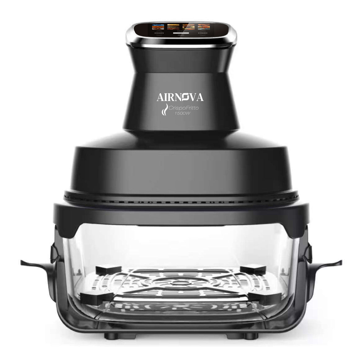 AIRNOVA® CrispoFritto Portable Air Fryer 1500W, 4L Glass Container, Digital Touch Control, Oil-Free Cooking