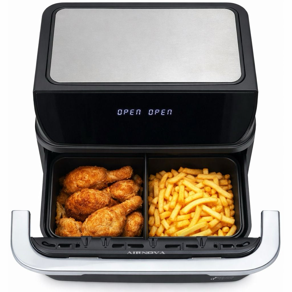 AIRNOVA® MaxFritto Air Fryer 11L, 2400W, Dual Zone Hot Air Fryer, Digital Display, Black