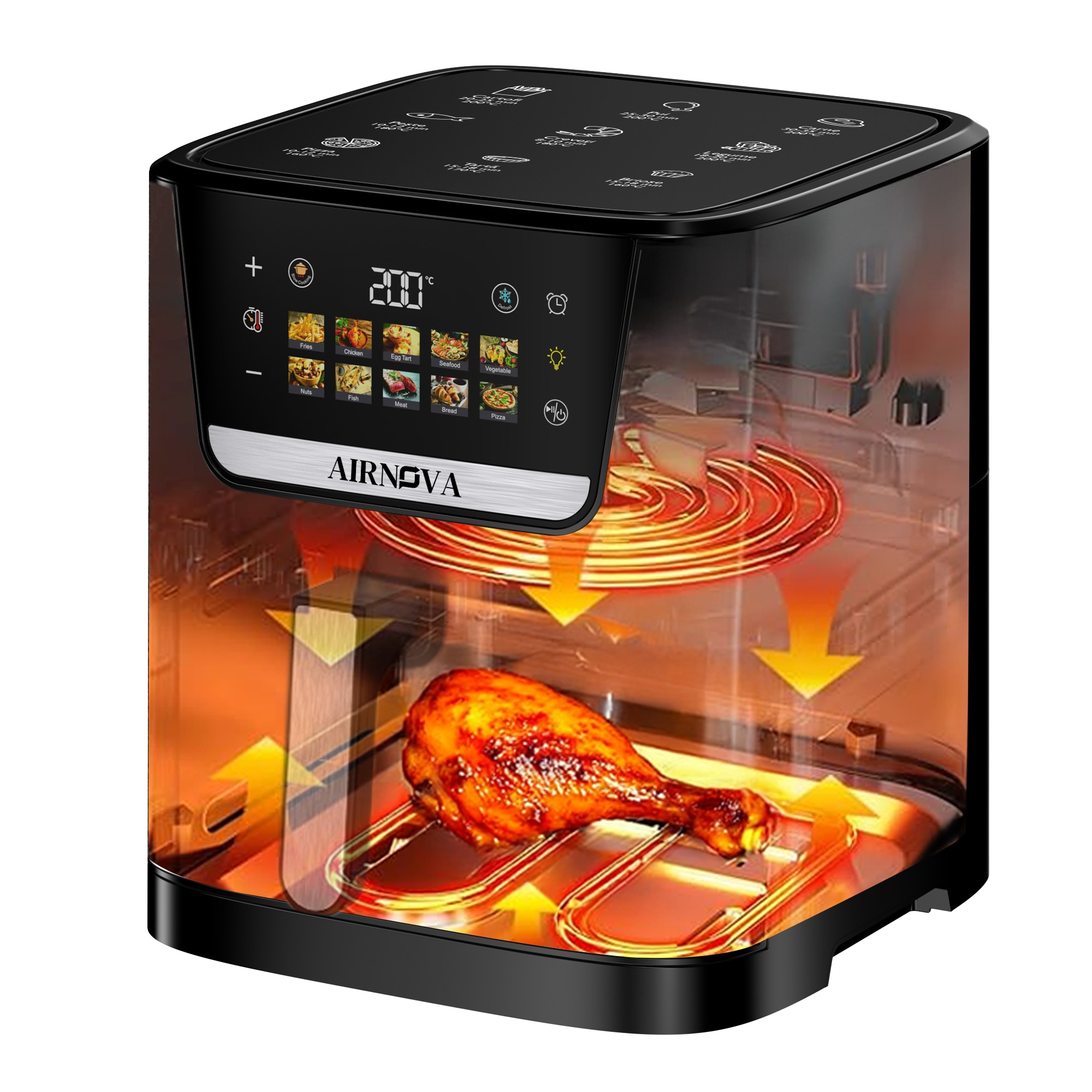 AIRNOVA® DualFritto Air Fryer 2100W (1700W top + 400W bottom), 9L Capacity, Hot Air Fryer, Direct Touch Digital Display, Dual Heating Top + Bottom, Stainless Steel