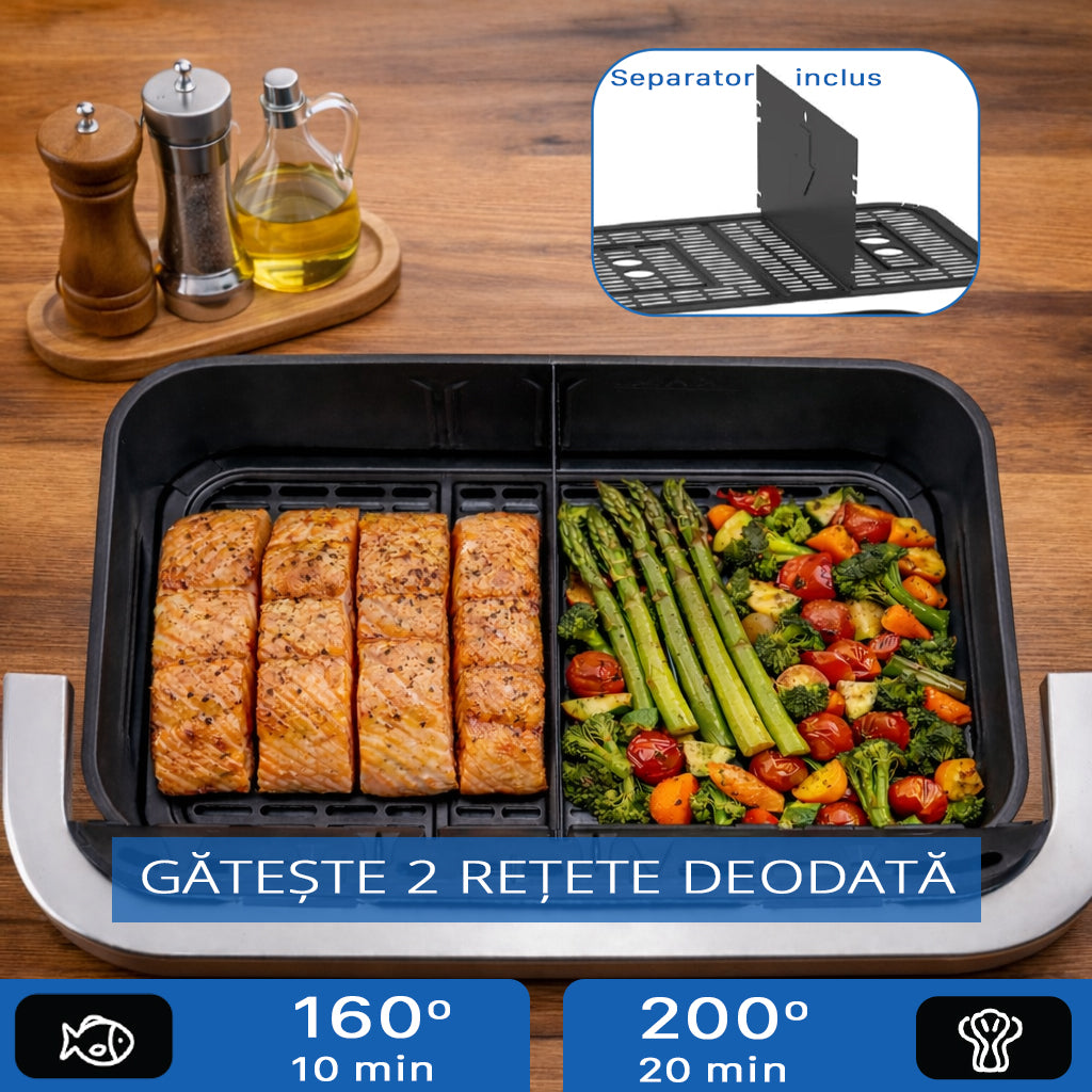 AIRNOVA® MaxFritto Air Fryer 11L, 2400W, Dual Zone Hot Air Fryer, Digital Display, Black